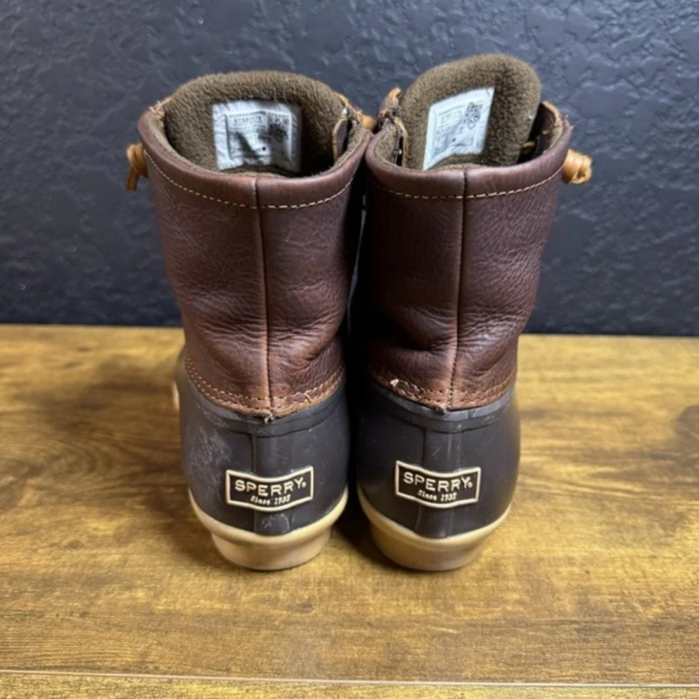 Sperry Saltwater STS91176 Brown Leather Rubber‎ Duck Boots Womens Size 7